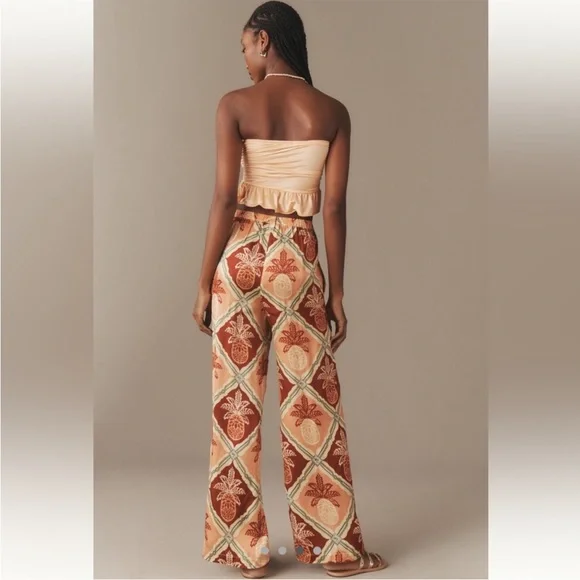 πHOST PICK πFARM Rio x Anthropologie Pink and Orange Pineapple Wide Leg Pants - Picture 3 of 10
